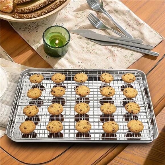 Baking Sheet with Rack Set [2 Pans + 2 Racks], Wildone Stainless Steel Cookie - Picture 6 of 8